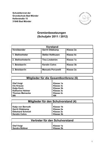 Gremienbesetzungen (Schuljahr 2011 / 2012) - Grundschule Bad ...