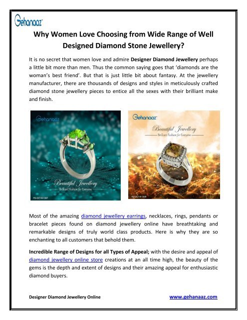 Why Women Love Choosing from Wide Range of Well Designed Diamond Stone Jewellery