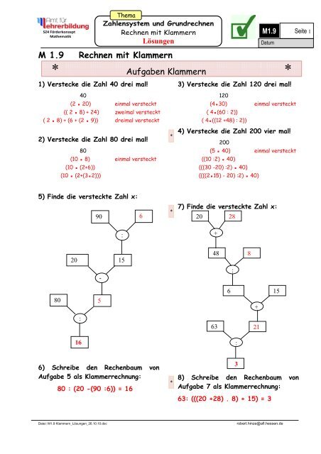 M 1.9 Rechnen mit Klammern - AfL - Hessen