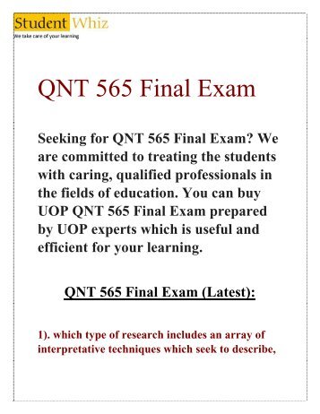 QNT 565 Final Exam - QNT 565 Final Exam Answers @Studentwhiz