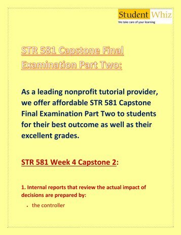 STR 581 Capstone Final Exam Part Two/2 | STR 581 Capstone Final Exam Part 2 Answers - Studentwhiz