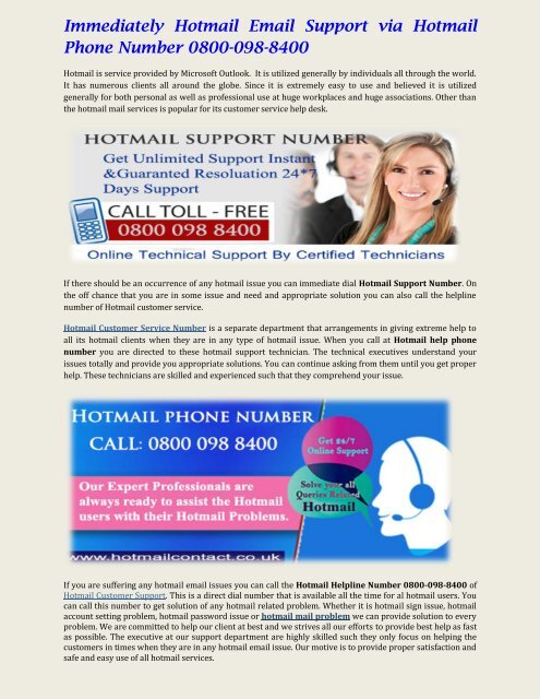 Immediately Hotmail Email Support via Hotmail Phone Number 0800-098-8400