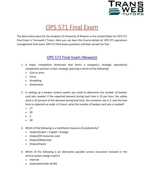 OPS 571 Final Exam