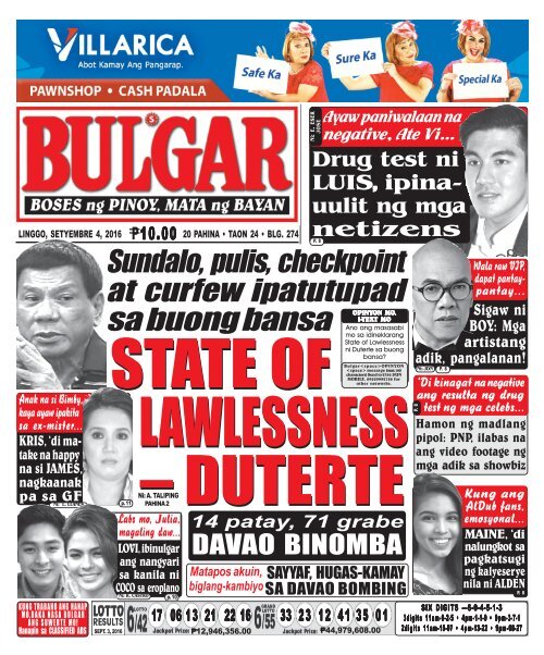 September 4, 2016 BULGAR: BOSES NG PINOY, MATA NG BAYAN