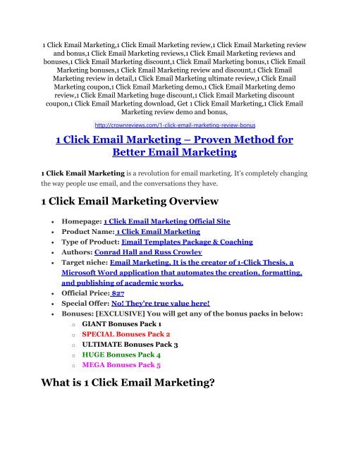 1 Click Email Marketing review and (MEGA) bonuses – 1 Click Email Marketing 