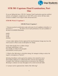 STR 581 Capstone Final Examination, Part Two | STR 581 Week 4 Capstone Final Exam Part 2 - UOP Students