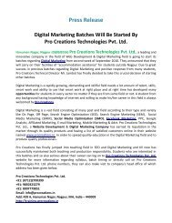 Digital Marketing Batches Will Be Started By Pro Creations Technologies Pvt. Ltd.