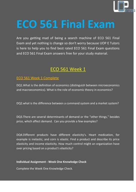 ECO 561 Final Exam | ECO 561 Final Exam Questions & Answers -   UOP E Tutors