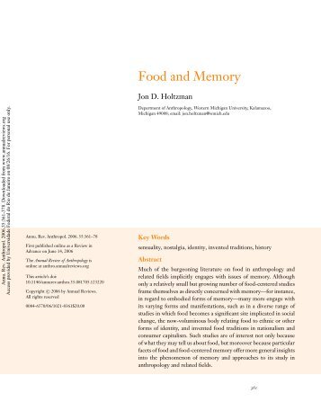 HOLTZMAN, J. Food and memory