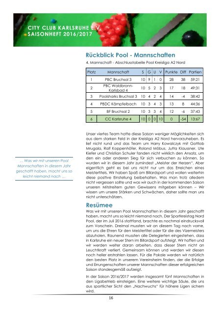 City Club Karlsruhe e.V. Saisonheft 2016/2017