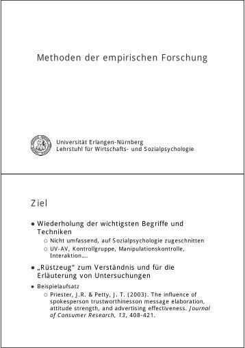 Methoden der empirischen Forschung Ziel - Lehrstuhl für Wirtschafts ...