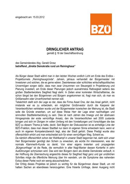 dringlicher antrag - BZÃ– Graz