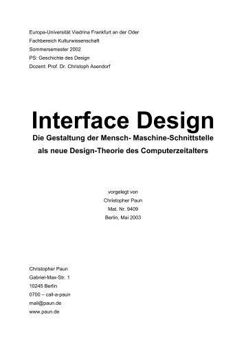 Interface Design Die Gestaltung der Mensch - Paun, Christopher