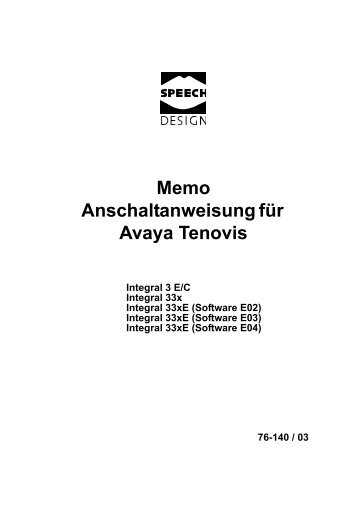 Memo Anschaltanweisung für Avaya Tenovis - Speech Design