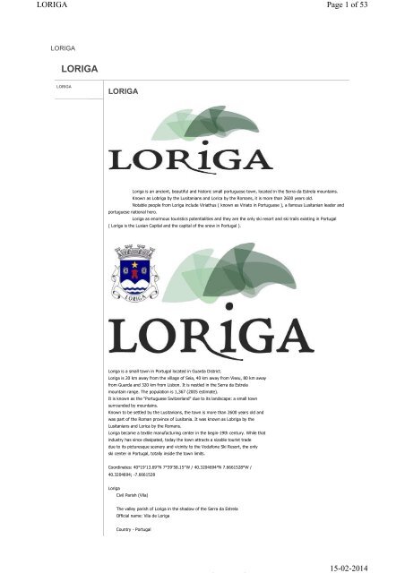 History of Loriga - História de LORIGA