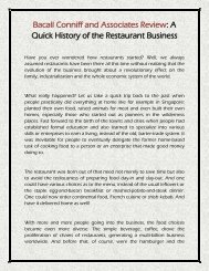 Bacall Conniff and Associates Review: A Quick History of the Restaurant Business