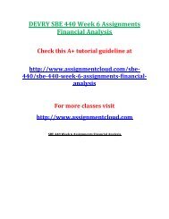 DEVRY SBE 440 Week 6 Assignments Financial Analysis