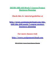 DEVRY SBE 440 Week 7 Course Project Business Planning