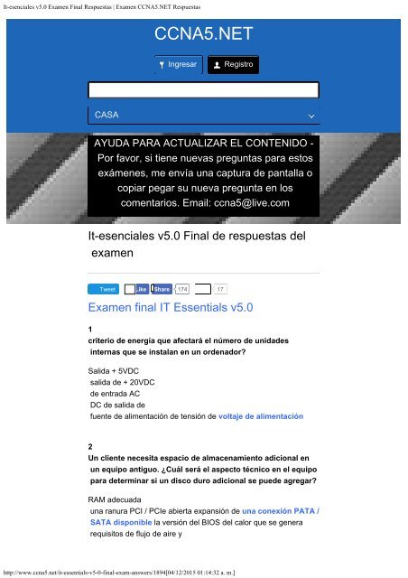 It-esenciales v50 Examen Final Respuestas  Examen CCNA5NET Respuestas