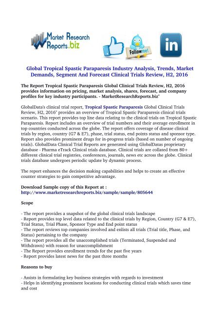  Tropical Spastic Paraparesis Global Clinical Trials Review, H2, 2016 