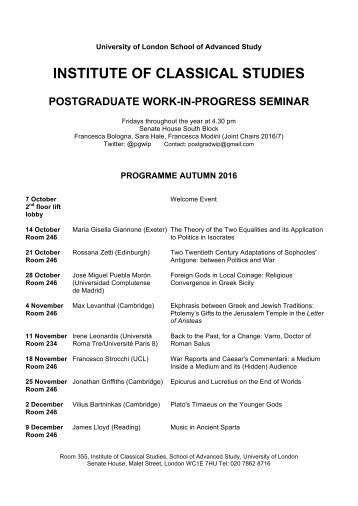 PGWiP schedule Autumn 2016 