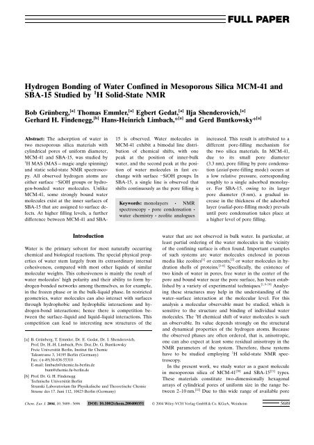 Hydrogen Bonding of Water Confined in Mesoporous Silica MCM-41 ...