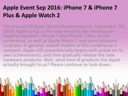 Apple Event Sep 2016 iPhone 7 iPhone 7 Plus Apple Watch 2