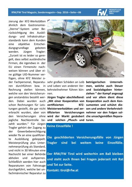 RfW/FW Sondermagazin: das Vorgehen der KfZ Versicherungen mit Ihren Kunden