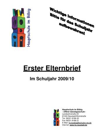 Erster Elternbrief - Hauptschule im Böbig, Neustadt ad Weinstraße