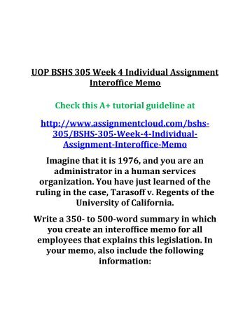 UOP BSHS 305 Week 4 Individual Assignment Interoffice Memo