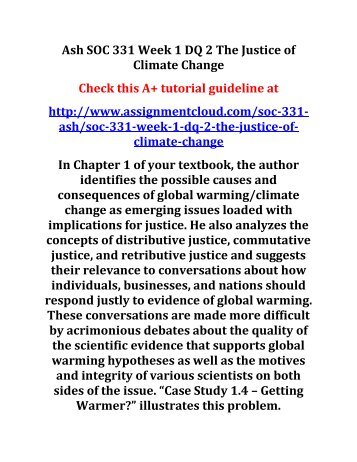 Ash SOC 331 Week 1 DQ 2 The Justice of Climate Change