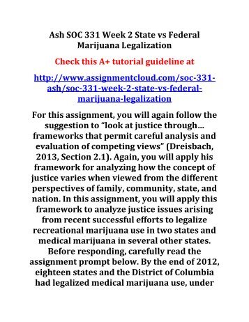 Ash SOC 331 Week 2 State vs Federal Marijuana Legalization
