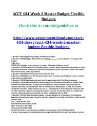 ACCT 434 Week 2 Master Budget Flexible Budgets