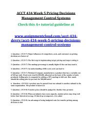 ACCT 434 Week 5 Pricing Decisions Management Control Systems