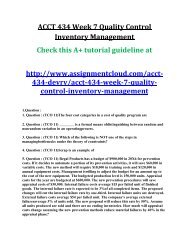ACCT 434 Week 7 Quality Control Inventory Management - Copy