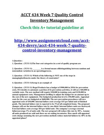 ACCT 434 Week 7 Quality Control Inventory Management - Copy