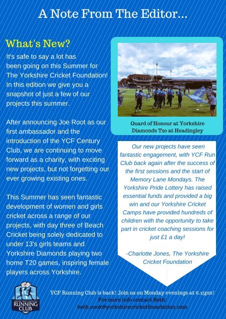 The Yorkshire Cricket Foundation Newsletter