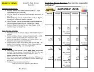 September 2016 Calendar and Curriculum