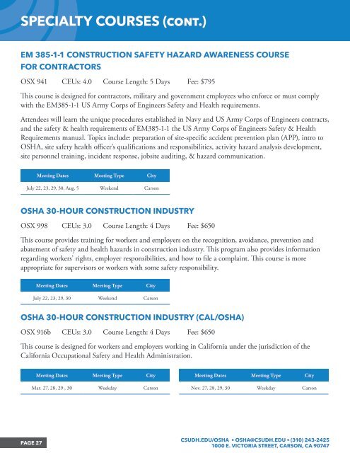 2017 CSUDH OSHA Course Catalog