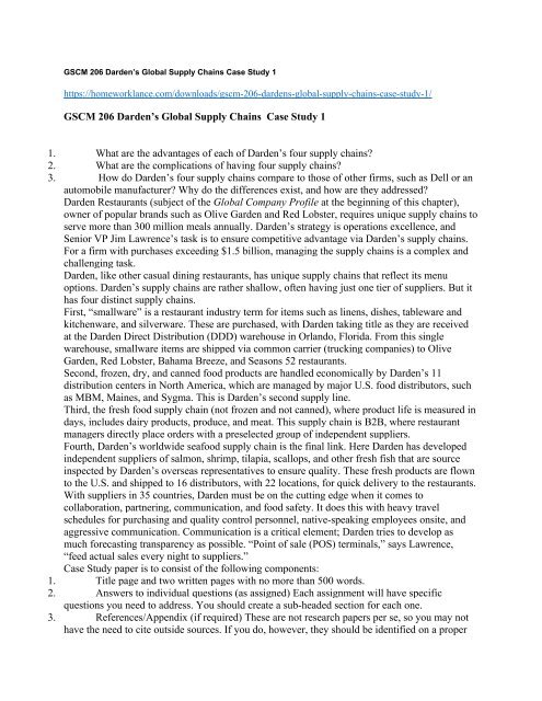 GSCM 206 Darden’s Global Supply Chains Case Study 1