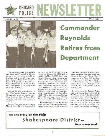 Comm nder eynolds Retires fr epartment - Chicago Cop.com