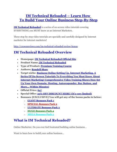 IM Technical Reloaded review demo and $14800 bonuses 