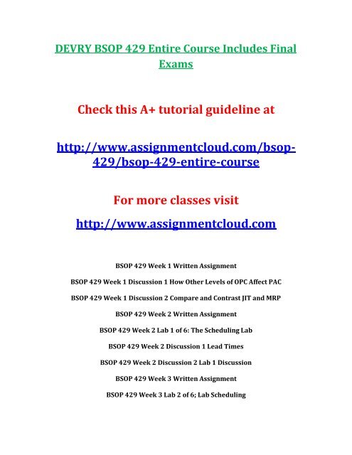 DEVRY BSOP 429 Entire Course Includes Final Exams