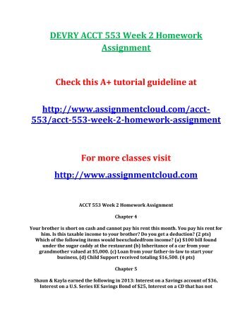 DEVRY ACCT 553 Week 2 Homework Assignment