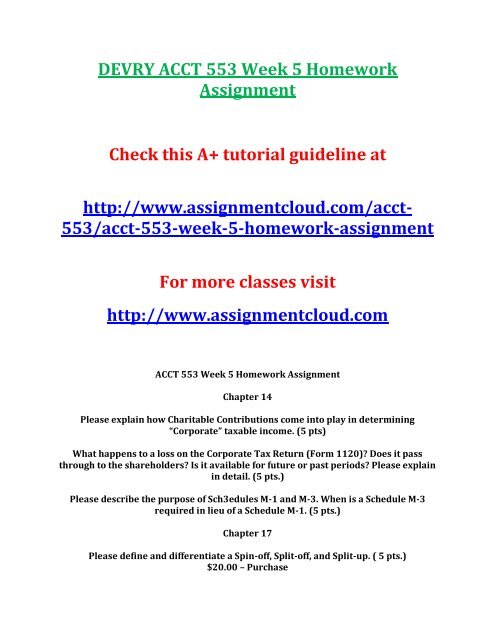 DEVRY ACCT 553 Week 5 Homework Assignment