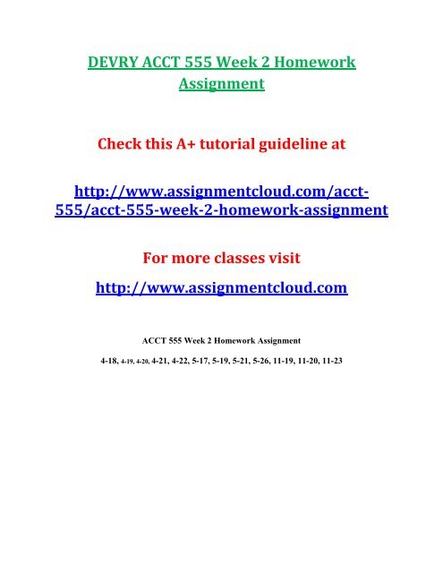 DEVRY ACCT 555 Week 2 Homework Assignment