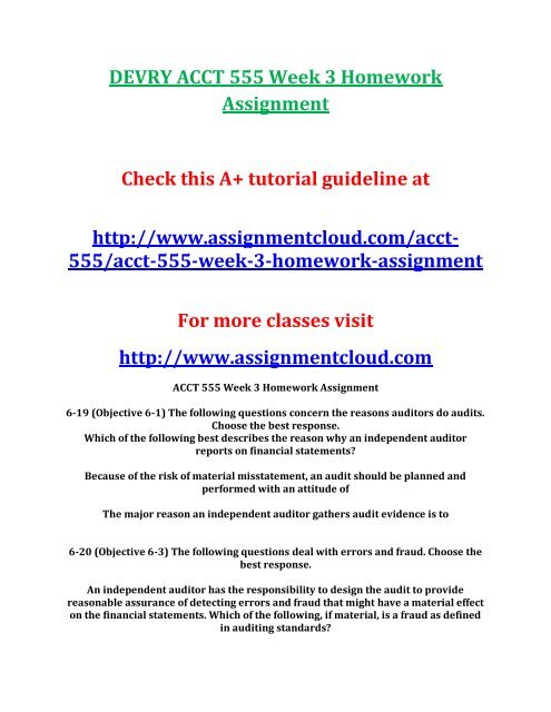 DEVRY ACCT 555 Week 3 Homework Assignment