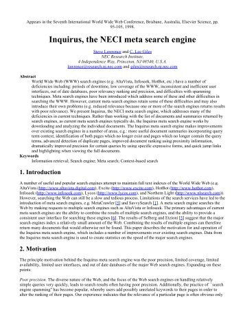 Inquirus, the NECI meta search engine