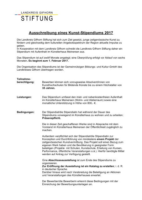 Ausschreibung Stipendium 2017 Landkreis Gifhorn Stiftung
