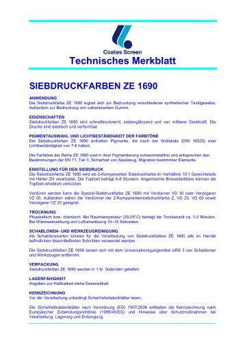 Technisches Merkblatt SIEBDRUCKFARBEN ZE 1690 - KIT Siebdruck